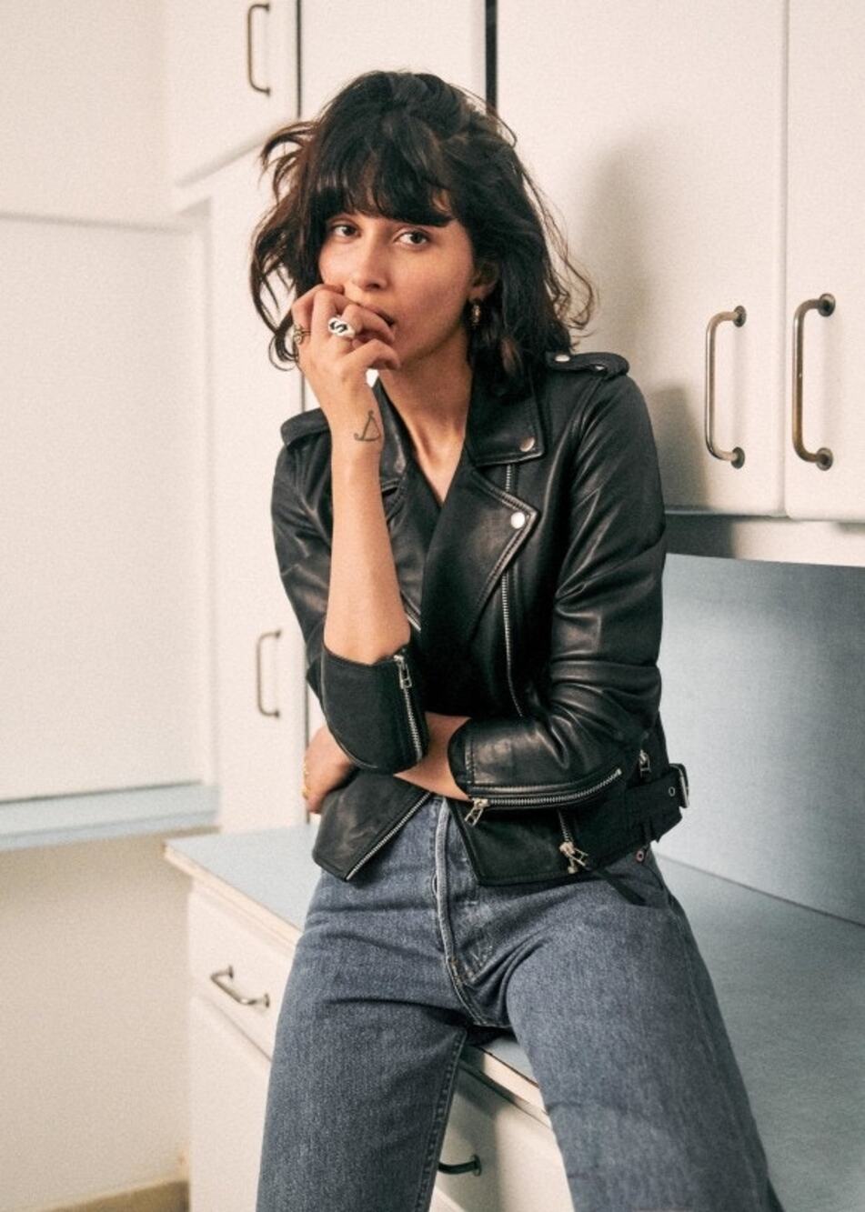 Sezane Zig Leather Jacket Black 38 / 6